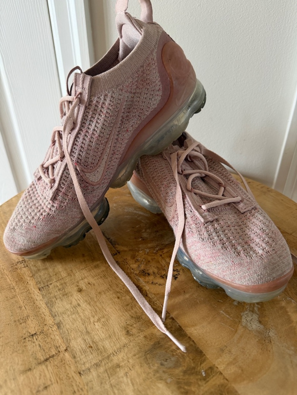 Nike Women's Pink Flyknit Air VaporMax Athletic Shoes